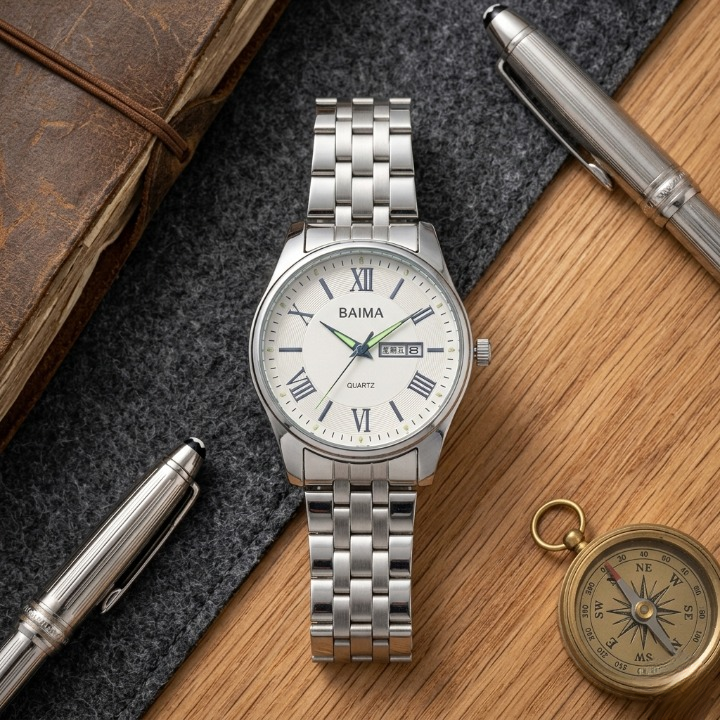 BAIMA Classic Men's Silver Stainless Steel Quartz Watch