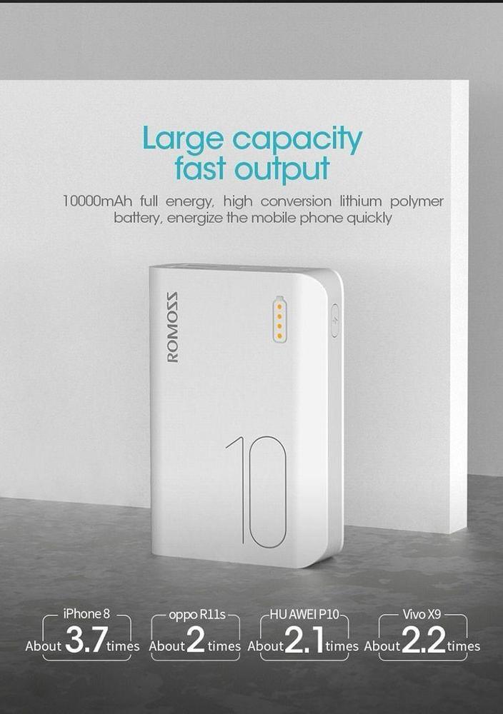 ROMOSS 10000mAh High-Capacity Fast Output Power Bank – Pocket-Sized Reliable Power