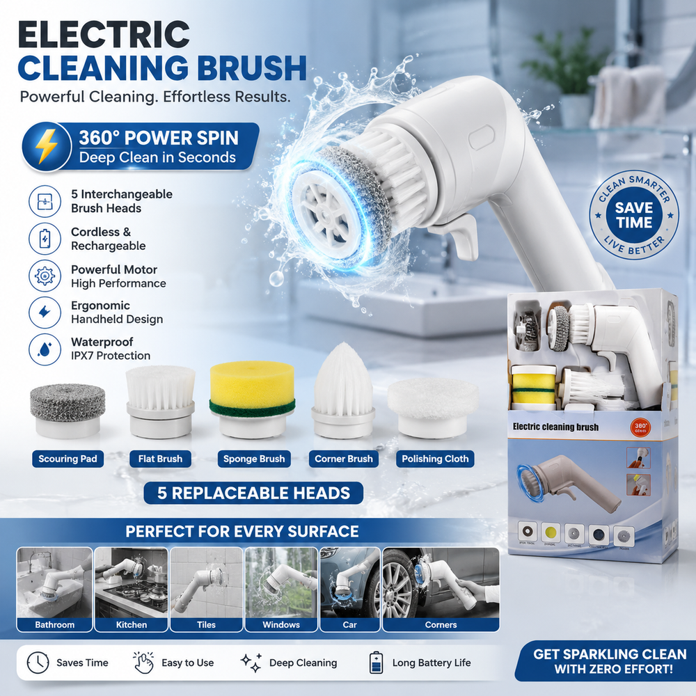 360° Electric Cleaning Brush – Multi-Purpose Rechargeable Scrubber for Home & Bathroom