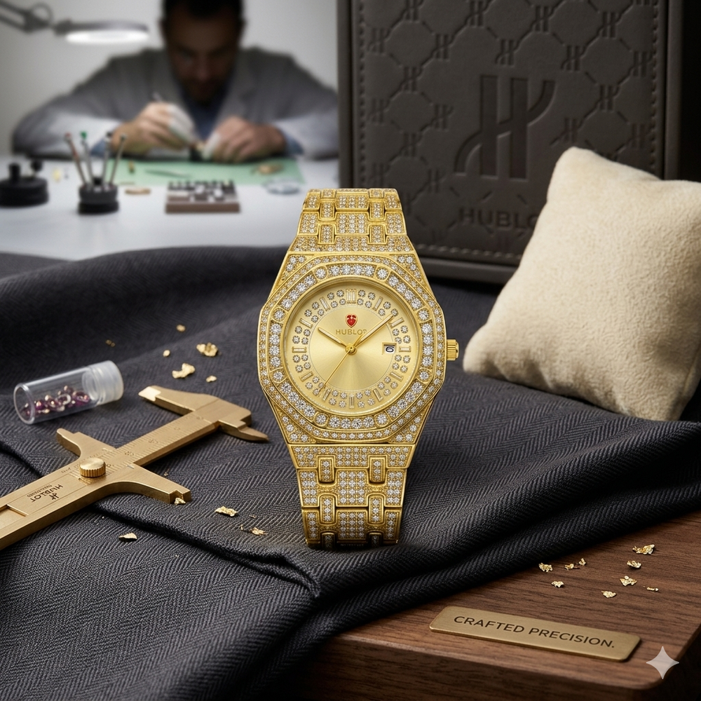 watchHublot Classic Fusion Full Diamond Gold Luxury Men's Watch