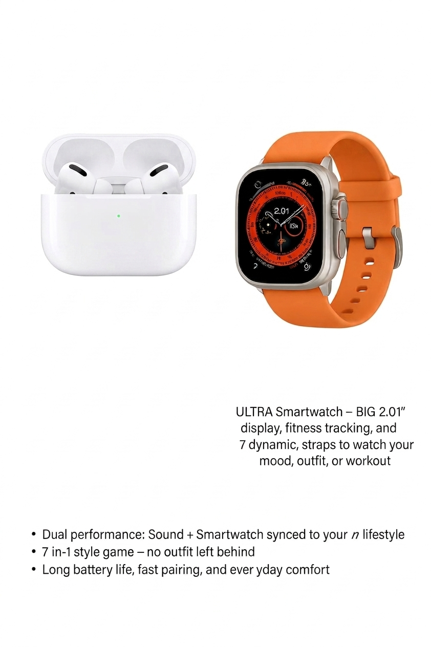 AirPods Pro 2 + Ultra 7-in-1 Smartwatch Combo | Premium Sound & Style Deal