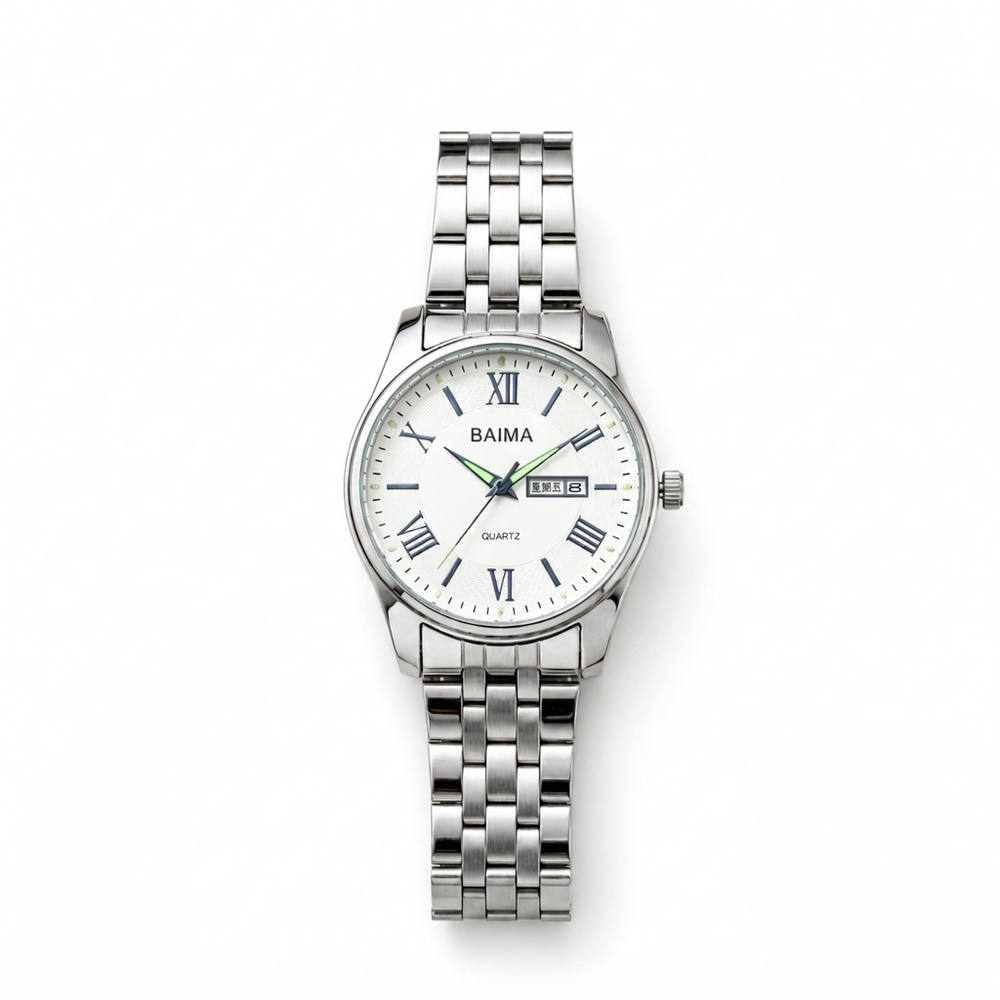 BAIMA Classic Men's Silver Stainless Steel Quartz Watch