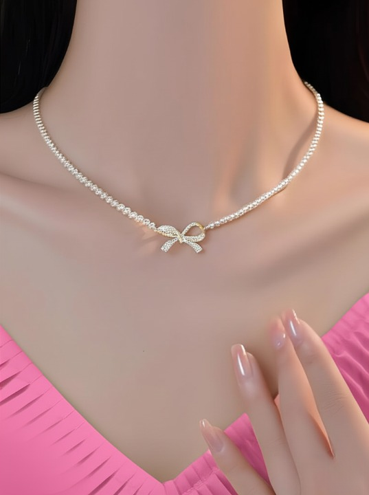Elegant Crystal Bowknot Tennis Choker Necklace – Dainty Coquette Sparkle Chain