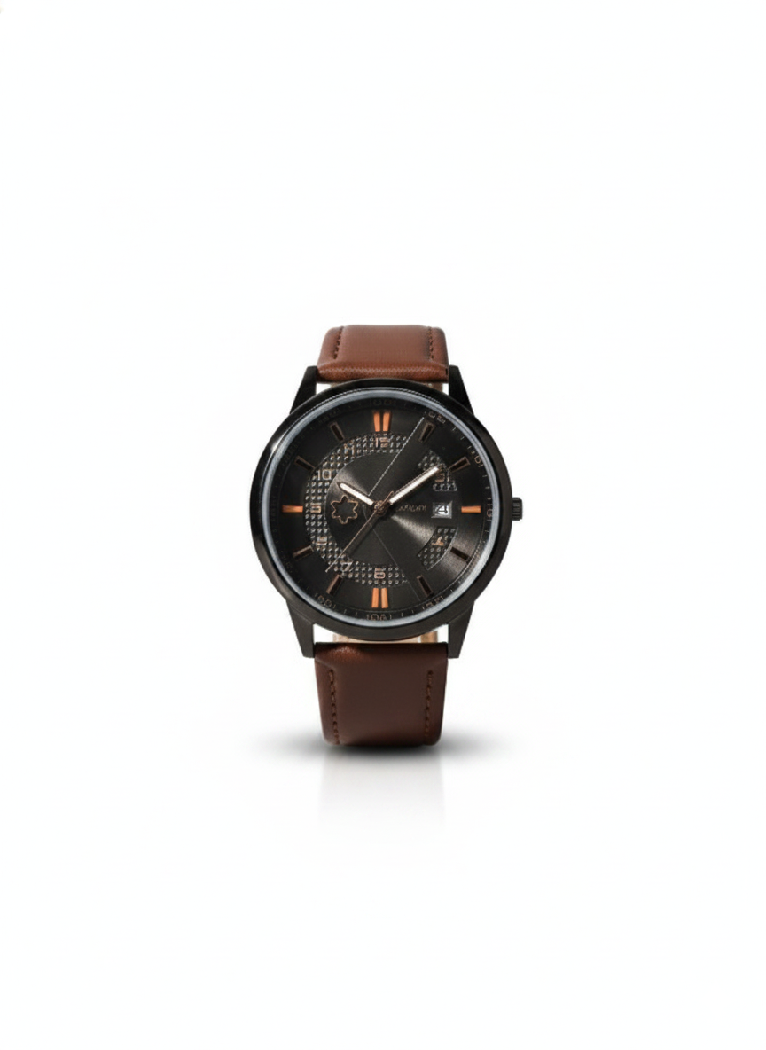 The Chrono-Elite Men’s Classic: Sophisticated Gunmetal Dial Watch with Premium Brown Leather Strap