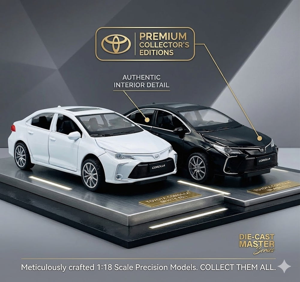 Toyota Corolla Premium Collector’s Edition Die-Cast Model Car – 1:18 Scale Precision Miniature Vehicle with Authentic Interior Detail and Glossy Finish for Display & Collection (2-Pack)