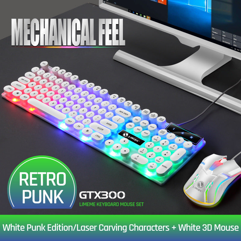 LIMEME GTX300 Retro Punk Gaming Keyboard and Mouse Combo – Mechanical Feel Backlit Set