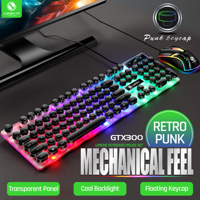 LIMEME GTX300 Retro Punk Gaming Keyboard and Mouse Combo – Mechanical Feel Backlit Set